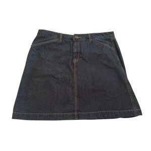 Woman Within Denim Skirt Womens 12W Blue Dark Wash Stretch Knee Length 5 Pocket